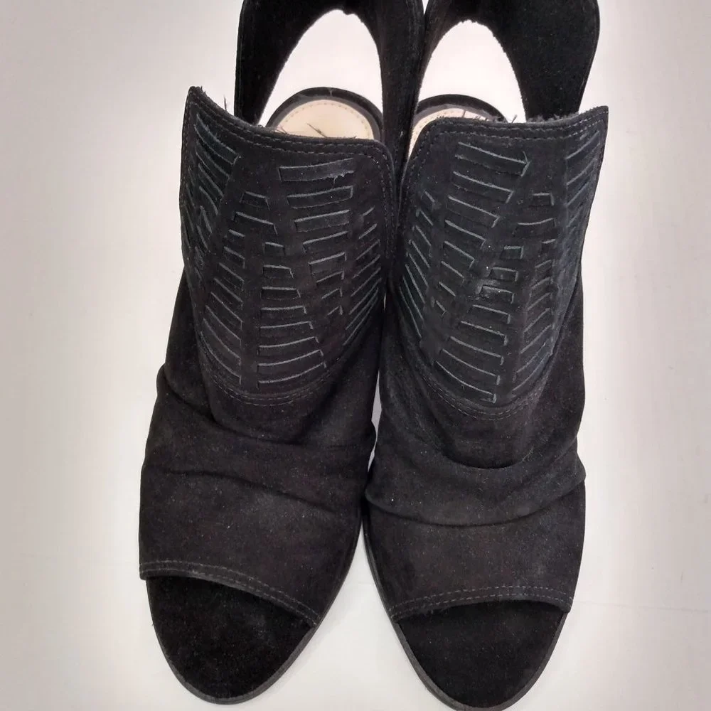 Gianni Bini Booties Size 8 M Black Suede Leather Open-Toed Shoe High Block Heel